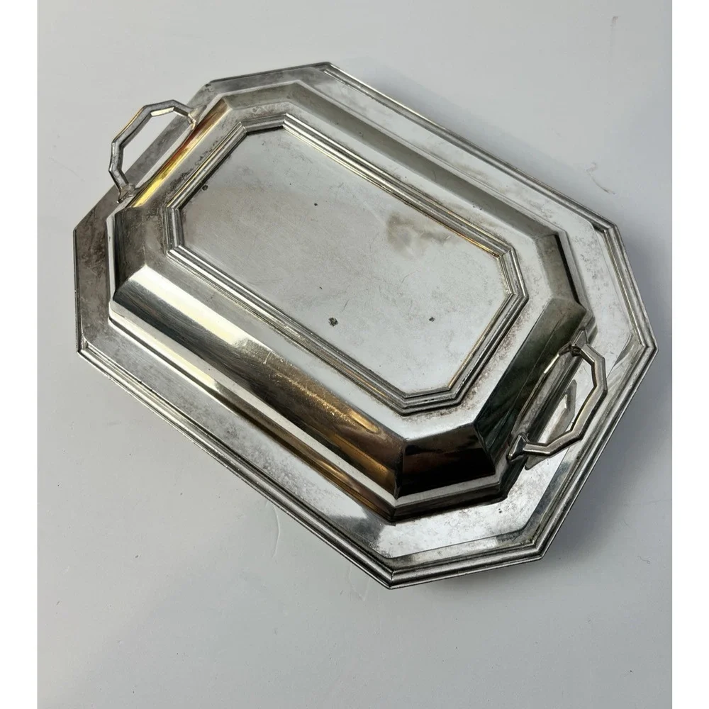 Silver Plate Covered Serving Dish Dinnerware Party Tray Traditional Maximalist